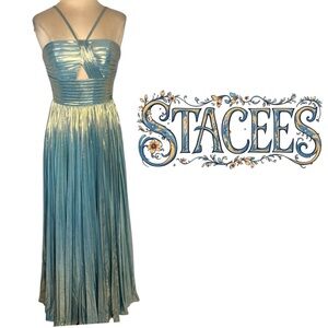 Stacees Sky Blue Metallic Floor Length Dress with side slit Size 4 prom wedding